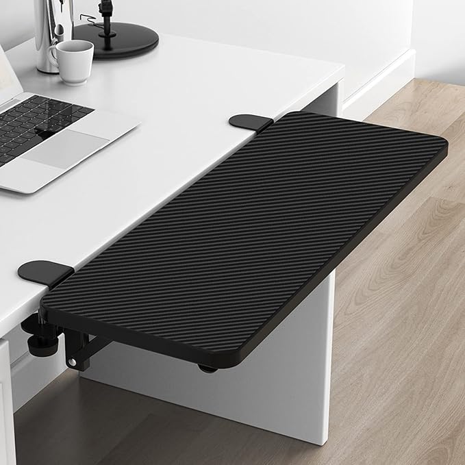 Computer Desk Extender 29.5" x 9.45" Table Arm Elbow Support Collapsible Keyboard Tray for Square Tabletop - Carbon Fiber