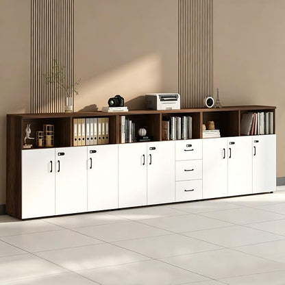 File Cabinet with Password Lock, Wood Lateral Filing Cabinet for Letter/A4 Files, 3 Drawer with Door, Printer Stand with Open Shelves for Home Office