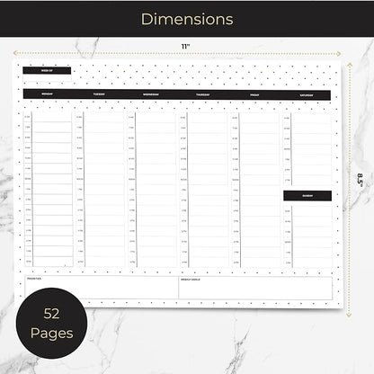BLU MONACO | Dots Weekly Notepad with Hourly Time Blocking | 52-Page Tear-Off Weekly Planner Pad with Priorities, Goals & Water Tracker | Beautiful Desk Organizer for Productivity