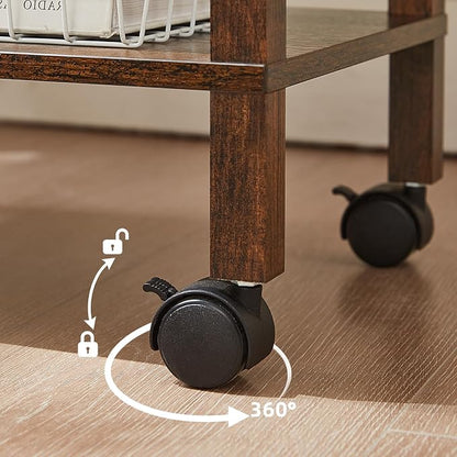 YUFAM 2 Tier Printer Stand with Storage,Under Desk Shelf Printer Table, Rolling Printer Cart for Office,Home,Brown