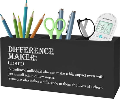 Difference Maker Gift Pencil Pen Holder for Desk, Appreciation Thank You Gifts for Coworkers Employees Boss Teacher Mentor Wooden Pencil Holder Organizer for Home Office Desk Accessories