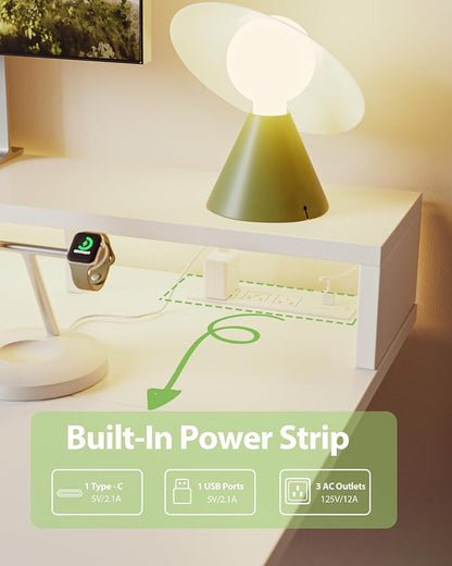 Agilestic 55 x 24 Inch Electric Standing Desk with Shelf, Height Adjustable Desk with Power Outlets & LED, Sit Stand Up Table with Monitor Stand, Computer Workstation, White
