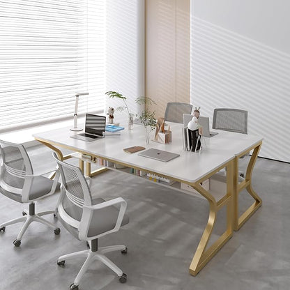 OSCHF Extra Long Desk with Bookshelf - 71" Double Long Writing Table for 2-Person Workstation, Modern Study Work Computer Desk for Home and Office, Gold