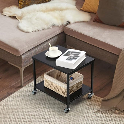 CADUKE Black Printer Stand, Under Desk Printer Table with Wheels, Mobile Printer Shelf 2 Tier Rolling Printer Cart for Home Desktop Organizer Shelf for Printer Fax Scanner Stand Rack Wood