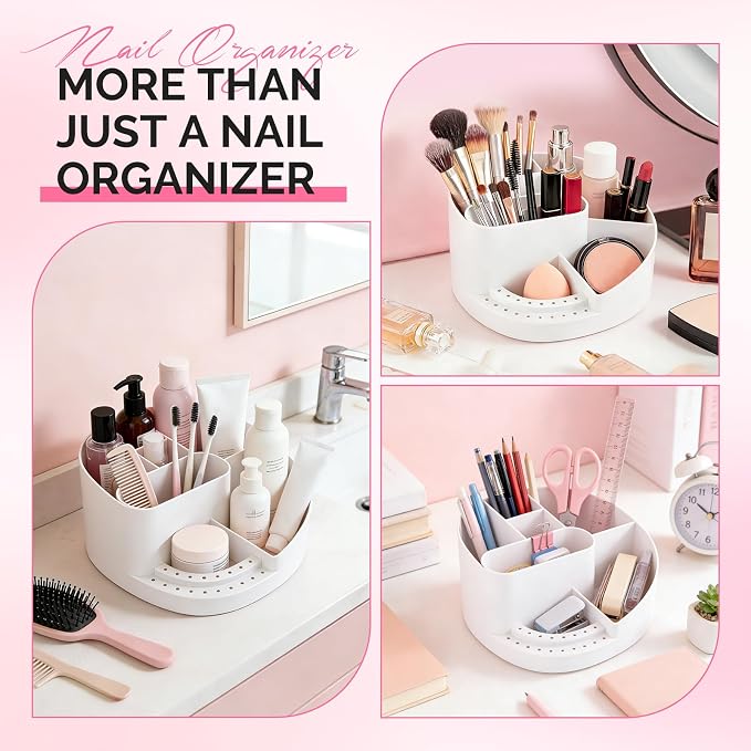 MelodySusie Nail Drill Holder and Nail Art Tools Storage Box, Large Capacity Sturdy Desk Organizer for 3/32" Nail Drill Bits, Nail Tech Supplies Container for Acrylic Salon & Home, White