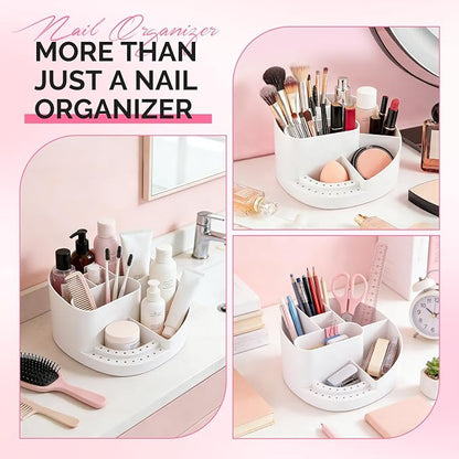 MelodySusie Nail Drill Holder and Nail Art Tools Storage Box, Large Capacity Sturdy Desk Organizer for 3/32" Nail Drill Bits, Nail Tech Supplies Container for Acrylic Salon & Home, White
