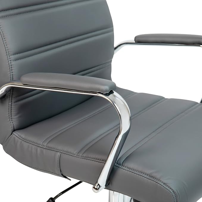 Flash Furniture Whitney High-Back Swivel LeatherSoft Desk Chair with Padded Seat and Armrests, Adjustable Height Padded Office Chair, Gray/Chrome