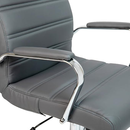 Flash Furniture Whitney High-Back Swivel LeatherSoft Desk Chair with Padded Seat and Armrests, Adjustable Height Padded Office Chair, Gray/Chrome
