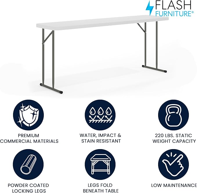 Flash Furniture Kathryn 6' Rectangular Plastic Folding Table, Long Plastic Foldable Table for Indoor/Outdoor Events, White