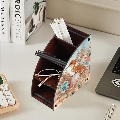 Diamond Art Painting Multi-Grid Storage Box DIY Wooden Double Sided Drill Tabletop Organizer Diamond Painting Kit for Adults Office Home Ornament - Hummingbird & Floral