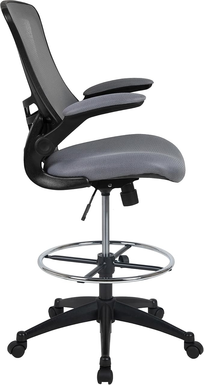 Flash Furniture Kelista Mid-Back Swivel Office Chair with Adjustable Seat Height, Ergonomic Mesh Desk Chair with Flip-Up Armrests, Dark Gray