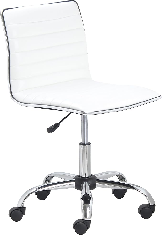BTEXPERT BTExpert Swivel Mid Back Armless Ribbed Designer Task Chair Leather Soft Upholstery Office Chair - White