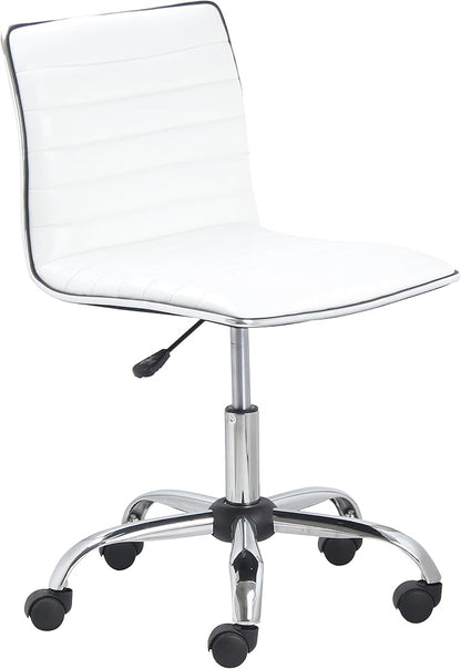 BTEXPERT BTExpert Swivel Mid Back Armless Ribbed Designer Task Chair Leather Soft Upholstery Office Chair - White