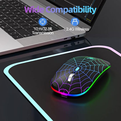 MMK for Wireless Mouse, Led Mouse Portable Mobile Optical Cordless Mouse with USB and Type C Receiver, 3 Adjustable DPI Wireless Computer Mouse for Mac Book, Laptop, Desktop,Windows, PC - Black