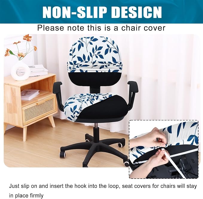 Smiry Stretch Printed Office Computer Chair Covers, Universal Washable Removable Desk Rotating Chair Slipcovers Protector, Seat + Backrest Cover - Teal and White