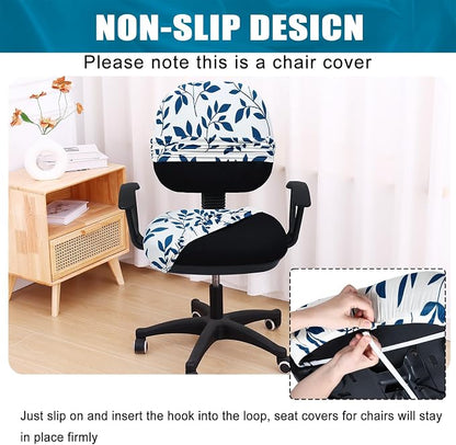 Smiry Stretch Printed Office Computer Chair Covers, Universal Washable Removable Desk Rotating Chair Slipcovers Protector, Seat + Backrest Cover - Teal and White