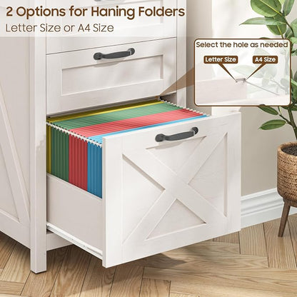 Halitaa 3 Drawer Small File Cabinet, Farmhouse Vertical Filing Cabinet Fits Letter and A4 Size, Under Desk Wooden File Cabinets for Home Office, Printer Stand, White and Black