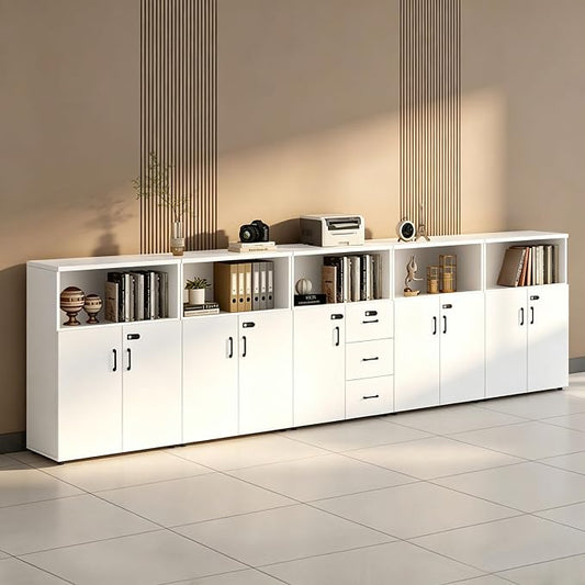 File Cabinet with Password Lock, Wood Lateral Filing Cabinet for Letter/A4 Files, 3 Drawer with Door, Printer Stand with Open Shelves for Home Office