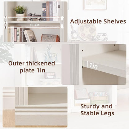 RWYHG 43" White Tall Bookshelf Set of 2,3-Tier Thick Wooden Book Shelf with Adjustable Shelves,Free Standing Farmhouse Bookcase with Open Display Storage,Floor Vintage Bookshelves for Living Room