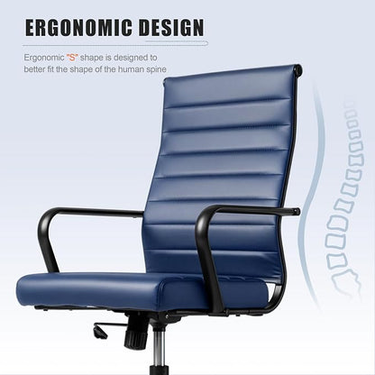 Okeysen Blue Leather Office Desk Chair, Conference Room Chairs Executive Chair Ribbed, Ergonomic Height Adjustable Swivel Rolling Chair for Home Office.