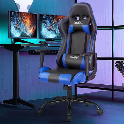 Gaming Chair Office Chair Desk Chair with Lumbar Support Headrest Armrest Task Rolling Swivel Ergonomic E-Sports Adjustable PC Gamer Chair Blue
