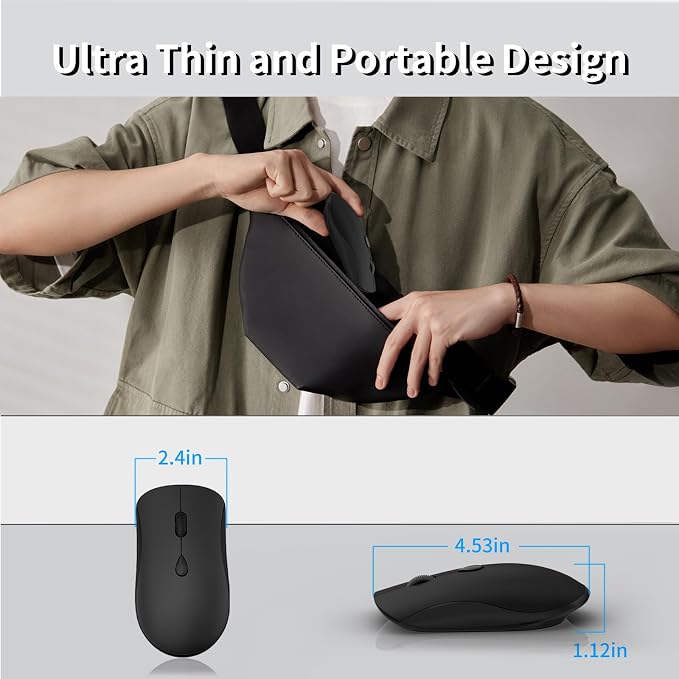 Wireless Mouse for Chromebook, Laptop, PC, MacBook, Slim Portable Optical Computer Mouse with USB Mini Receiver, Quiet Click, 2400 DPI, 2.4GHz Cordless Silent Travel Mobile mice - Black