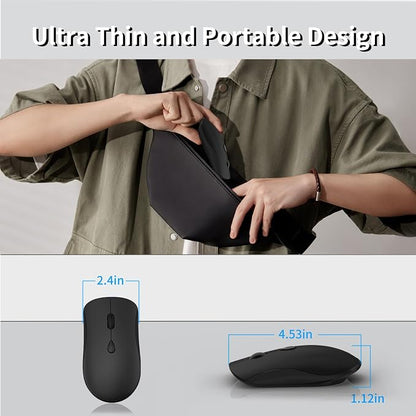 Wireless Mouse for Chromebook, Laptop, PC, MacBook, Slim Portable Optical Computer Mouse with USB Mini Receiver, Quiet Click, 2400 DPI, 2.4GHz Cordless Silent Travel Mobile mice - Black