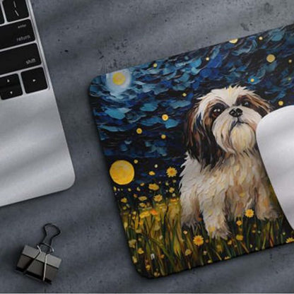 Tubbie Prints Starry Night Shih Tzu Dog Mouse Pad for Computer Laptop Home Office Gaming Working Desk Desktop Accessories Non-Slip Rubber Mouse Pad for Dog Lovers (Shih Tzu)