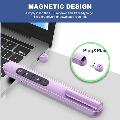 QUI Presentation Clicker with Volume Control, 2.4GHz USB Wireless Presenter Remote, PowerPoint Clicker Slide Advancer Compatible with Mac, Windows, Google Slides, Keynote