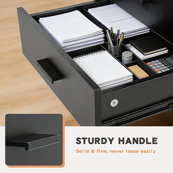SweetGO 5 Drawer Storage Cabinet, Under Desk Organizer with Printer Stand Wood Filing cabinets for Home Office, Apartments (Black)