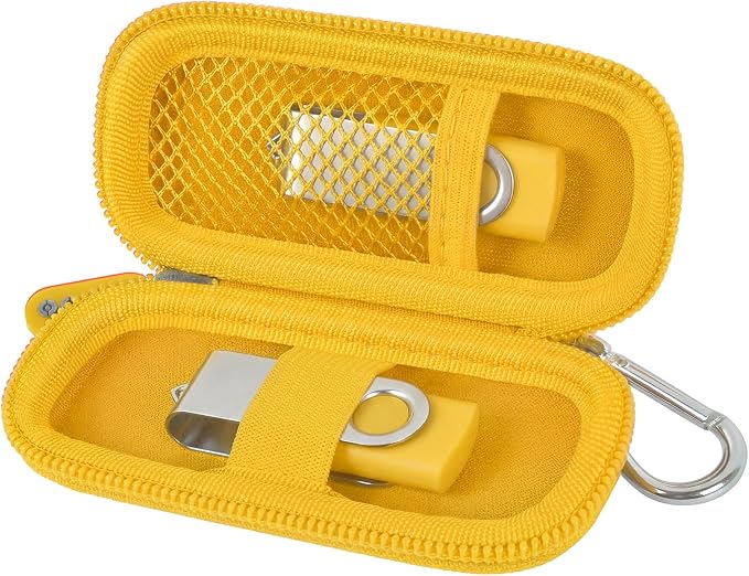 USB Flash Drive Case, SD Card Holder Compatible with Thumb Drive, Memory Cards, SDXC SDHC Storage Bag, Electronic Accessories Organizer for SanDisk for Samsung for Inland (Yellow)