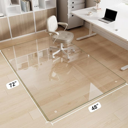 Glass Chair Mat 48" x 72" Heavy Duty Tempered Glass Office Chair Mat, Glass Floor Mat with Round Corner and Polished Edge for Smooth Glide, Office Chair Mat for Carpet, Hardwood Floor