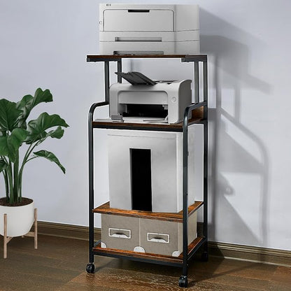 4-Tier Printer Stand with Adjustable Shelves and Wheels, Tall Printer Table with Storage for Home Office, Rolling Printer Cart for Small Spaces, Rustic Brown