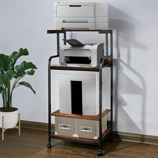 4-Tier Printer Stand with Adjustable Shelves and Wheels, Tall Printer Table with Storage for Home Office, Rolling Printer Cart for Small Spaces, Rustic Brown