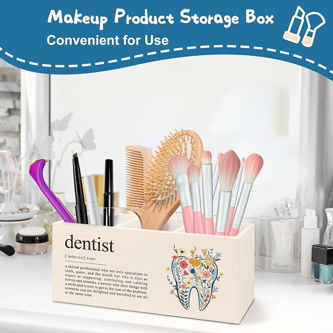 Dental Hygienist Assistant Gifts Tooth Pen Pencil Holder for Women，Doctor Medical Student Graduation Gifts Wooden Organizer for Home Office Desk Table Shelf Decor