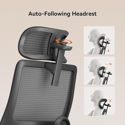 Newtral Mesh Ergonomic Office Chair, Auto Lumbar Support, 5D Headrest, 4D Armrest, Footrest, 136° Recline, Adjustable Seat, 330lbs Heavy Duty Desk Chair for Home Office Gaming