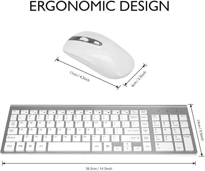 cimetech Wireless Keyboard and Mouse Combo, Compact Silent Ergonomic Scissor Switch Keyboard and Optical Mouse Set, 2.4G Lag-Free Cordless Keyboard Mice for Computer, Mac, Laptop, PC, Windows - Silver