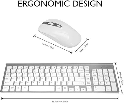 cimetech Wireless Keyboard and Mouse Combo, Compact Silent Ergonomic Scissor Switch Keyboard and Optical Mouse Set, 2.4G Lag-Free Cordless Keyboard Mice for Computer, Mac, Laptop, PC, Windows - Silver