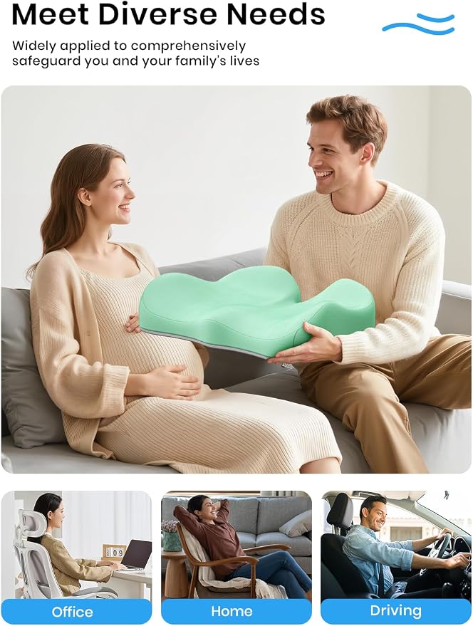 Benazcap Seat Cushion - Memory Foam Car Seat Pad - Sciatica & Lower Back Pain Relief - Car Seat Cushions for Driving - Road Trip Essentials for Drivers, Green