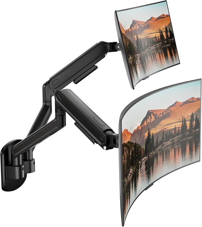monTEK Dual Monitor Wall Mount for 17 to 40inch Screen, Heavy-Duty Holds up to 26.4lbs,Adjustable Full Motions Mechanical Spring Arm, VESA 75x75/100x100,Black