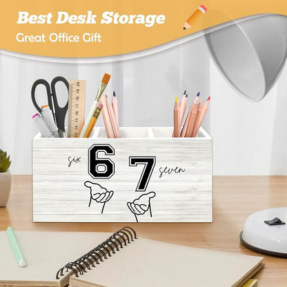 67 Meme Funny Gag Gifts Pen Holder Organizer for Desk Accessories, 6 7 Six Seven Brainrot Birthday Party Decorations for Stuff Merch Classroom Office Desk Decor