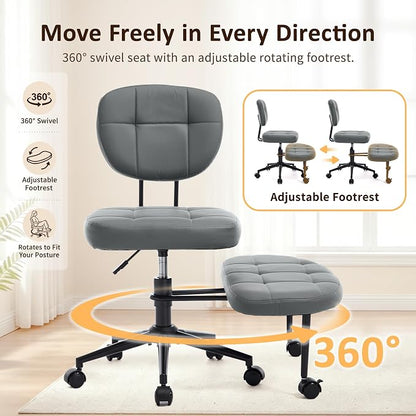 Criss Cross Chair Armless Office Chair for Cross Legged Sitting, 300lb Heavy Duty Ergonomic Desk Chair for ADHD, Adjustable Meditation Yoga Kneeling Chair with Brake Wheels for Home Office (Grey)