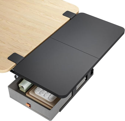 PEGZONE Desk Extender Tray, 24" x 12", with Storage Drawer, Medium, Black | Desk Extension, Clamp on Desk Shelf, Clamp on Keyboard Tray for Office and Home, Workstation Organizer