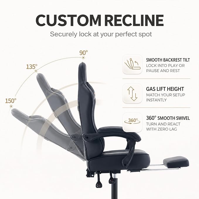 Office Desk Computer Gaming Chair for Adults, Ergonomic High Back Gamer Chair with Massage and Pocket Spring Cushion, Swivel Comfy Video Game Chairs with Footrest and Lumbar Support (Black)