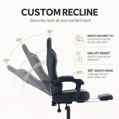 Office Desk Computer Gaming Chair for Adults, Ergonomic High Back Gamer Chair with Massage and Pocket Spring Cushion, Swivel Comfy Video Game Chairs with Footrest and Lumbar Support (Black)