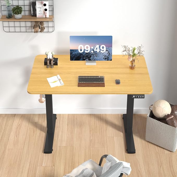 Furmax Electric Height Adjustable Standing Desk Large 40 x 24 Inches Sit Stand up Desk Home Office Computer Desk Memory Preset with T-Shaped Metal Bracket, Maple