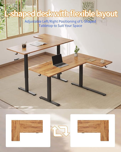 YIHAYO Reversiable L-Shaped Electric Standing Desk, 55 Inches Stand Up Corner Desk, Sit and Stand Up for Work Office Home, Ergonomic Rising Computer Table with Splice Board, Rustic Brown