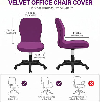 Deisy Dee Velvet Stretch Armless Office Chair Covers - Colorful Stretch Slipcover for Desk Chairs (Purple)