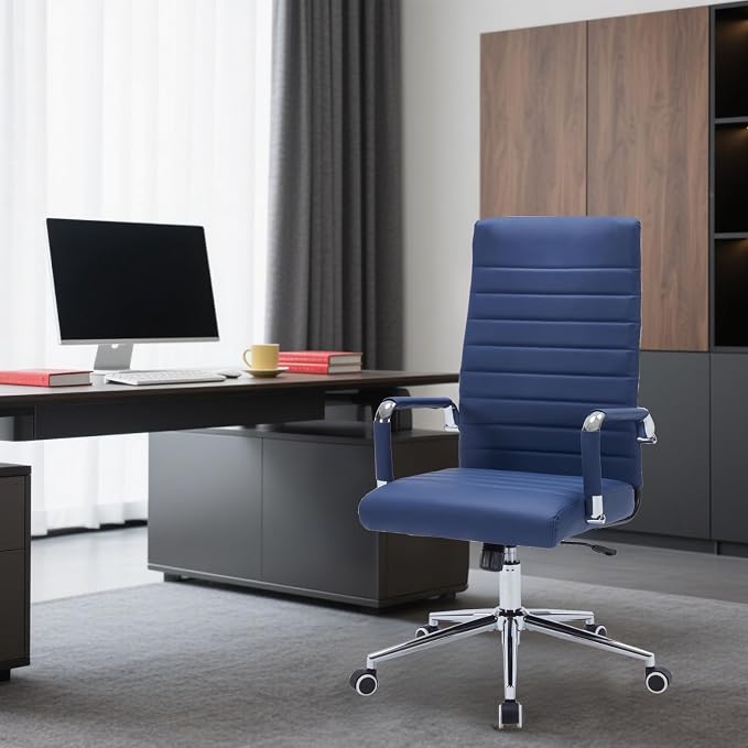Sidanli Ergonomic Desk Chairs, Executive Swivel Faux Leather High Back Chair with Comfortable Lumbar Support and Smooth Rolling Wheels for Office, Navy Blue