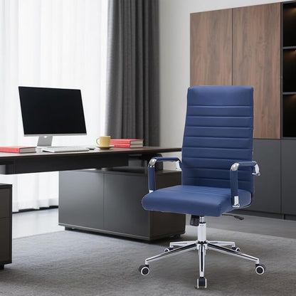 Sidanli Ergonomic Desk Chairs, Executive Swivel Faux Leather High Back Chair with Comfortable Lumbar Support and Smooth Rolling Wheels for Office, Navy Blue